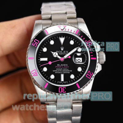 Swiss Replica Rolex Submariner Blaken Pink Lady Stainless Steel Watch 40mm 